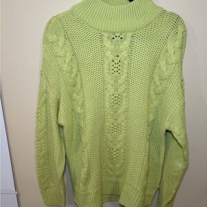 Vero Moda Lime Green Cable Knit Mock Neck Sweater Pointelle Pullover Women Large